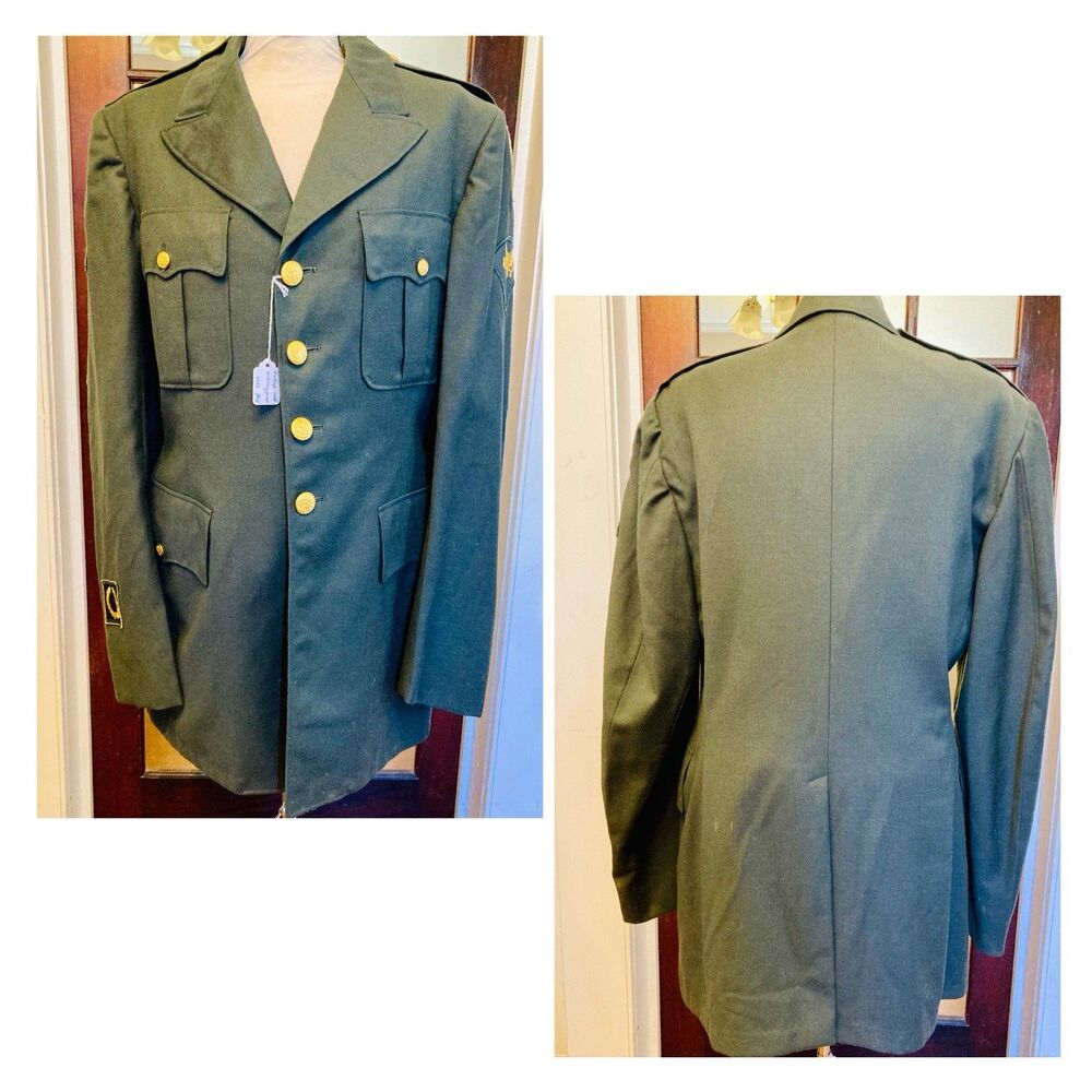 1950s 1960s Army Service Uniform Jacket Green Wool Men’s European Cold War